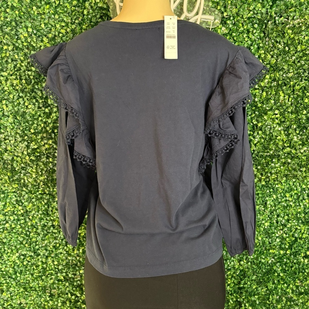 J. Crew Navy Embroidered Blouse Black Size M - Picture 6 of 8